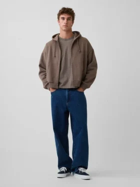 Vintagesoft Oversized-Crop-Hoodie mit Reißverschluss