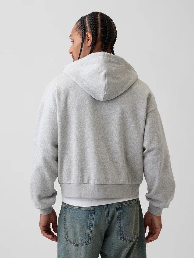 Vintagesoft Oversized-Crop-Hoodie mit Reißverschluss