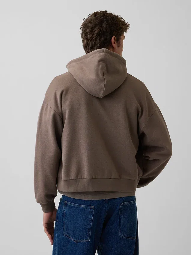 Vintagesoft Oversized-Crop-Hoodie mit Reißverschluss