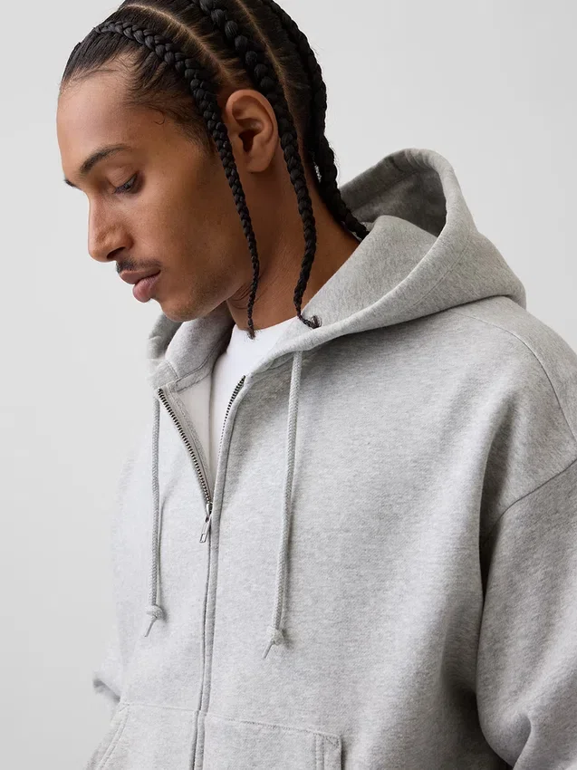Vintagesoft Oversized-Crop-Hoodie mit Reißverschluss