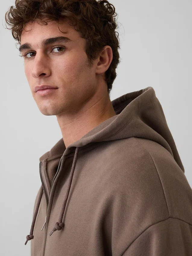Vintagesoft Oversized-Crop-Hoodie mit Reißverschluss