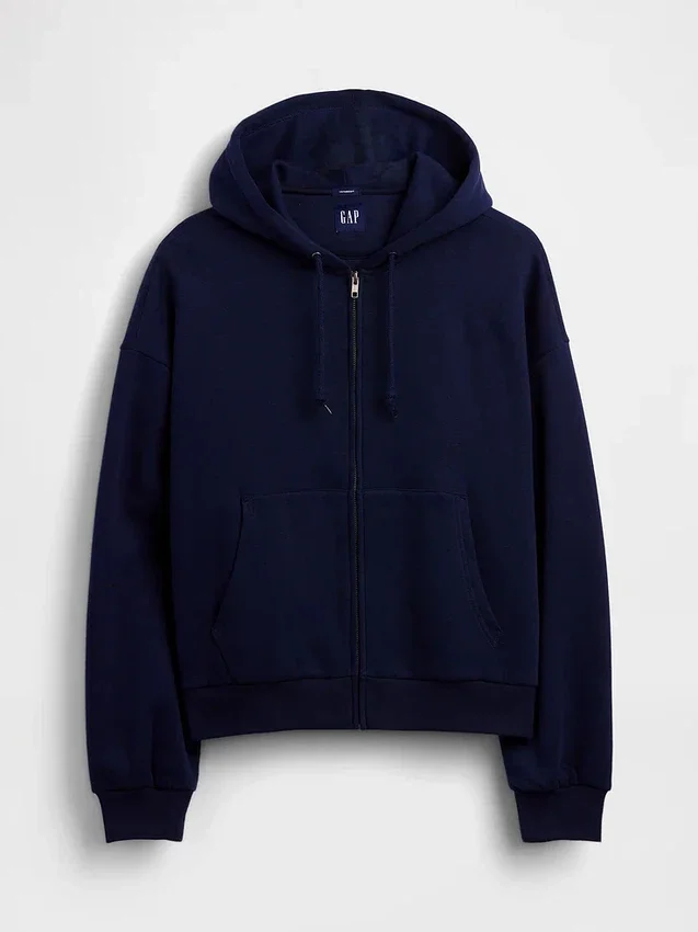 Vintagesoft Oversized-Crop-Hoodie mit Reißverschluss