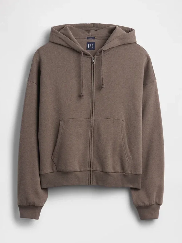 Vintagesoft Oversized-Crop-Hoodie mit Reißverschluss