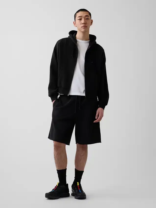 Vintagesoft Oversized-Crop-Hoodie mit Reißverschluss