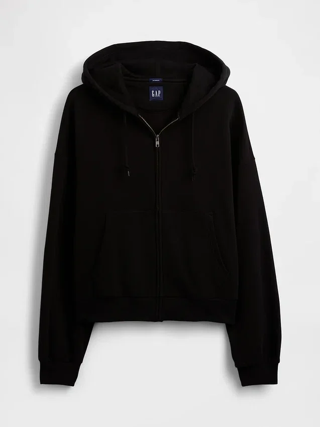 Vintagesoft Oversized-Crop-Hoodie mit Reißverschluss