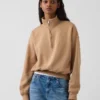 Vintagesoft Oversized-Pullover mit halbem Reißverschluss und Keilausschnitt