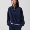 Vintagesoft Oversized-Pullover mit halbem Reißverschluss und Keilausschnitt