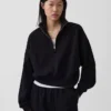 Vintagesoft Oversized-Pullover mit halbem Reißverschluss und Keilausschnitt