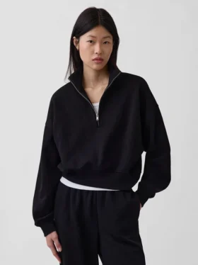 Vintagesoft Oversized-Pullover mit halbem Reißverschluss und Keilausschnitt