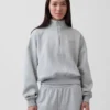 Vintagesoft Oversized-Pullover mit halbem Reißverschluss und Keilausschnitt