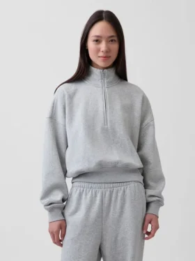 Vintagesoft Oversized-Pullover mit halbem Reißverschluss und Keilausschnitt