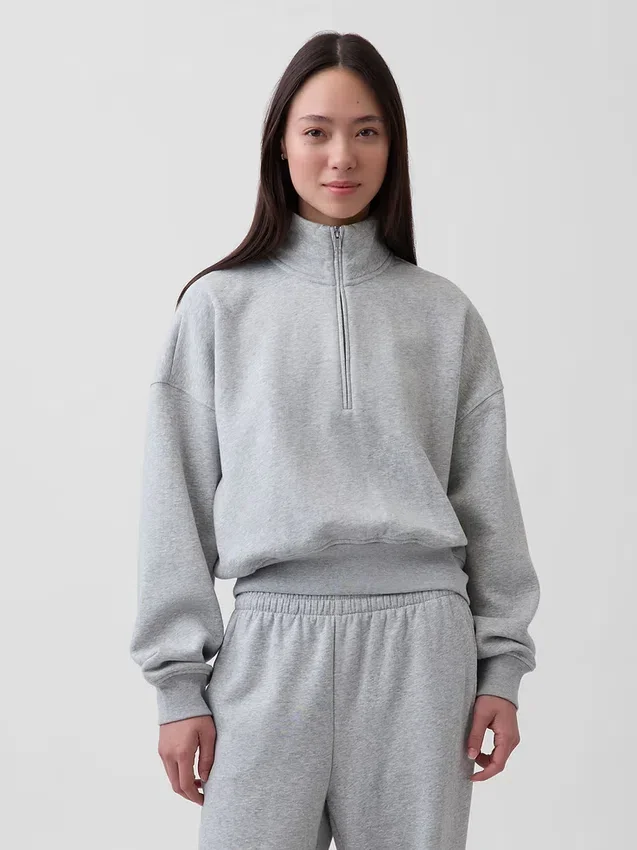 Vintagesoft Oversized-Pullover mit halbem Reißverschluss und Keilausschnitt