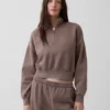 Vintagesoft Oversized-Pullover mit halbem Reißverschluss und Keilausschnitt