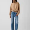 Vintagesoft Oversized-Pullover mit halbem Reißverschluss und Keilausschnitt