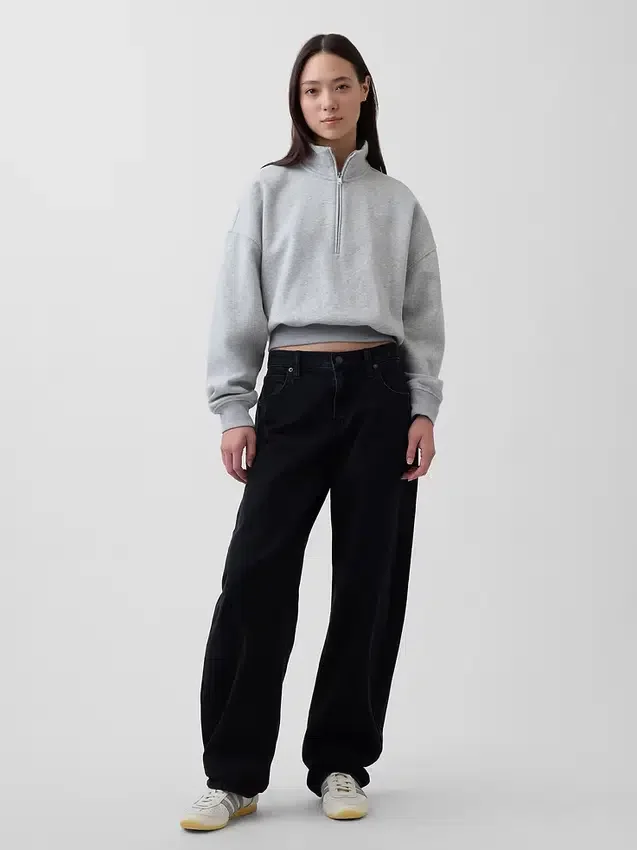 Vintagesoft Oversized-Pullover mit halbem Reißverschluss und Keilausschnitt