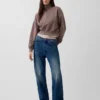 Vintagesoft Oversized-Pullover mit halbem Reißverschluss und Keilausschnitt