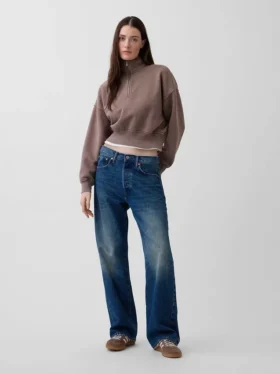 Vintagesoft Oversized-Pullover mit halbem Reißverschluss und Keilausschnitt