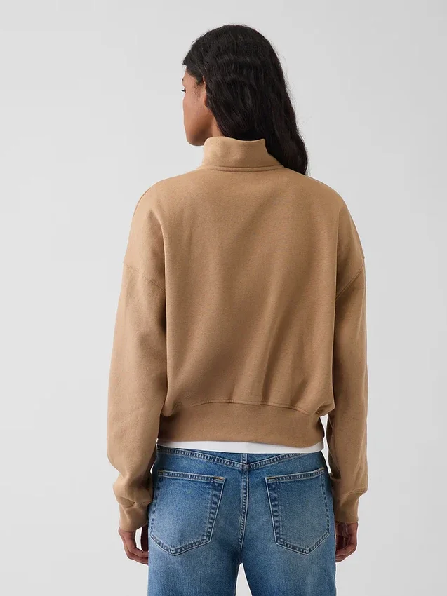 Vintagesoft Oversized-Pullover mit halbem Reißverschluss und Keilausschnitt