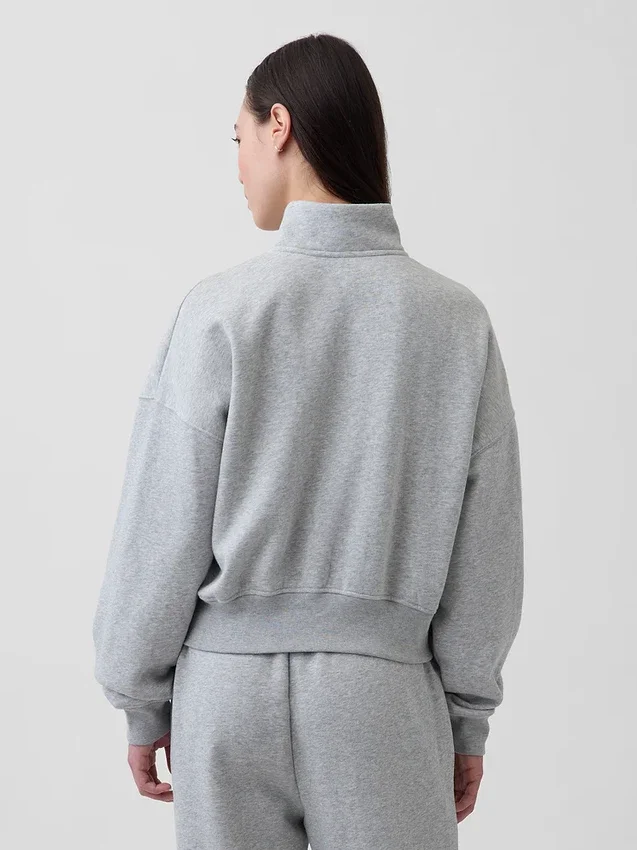 Vintagesoft Oversized-Pullover mit halbem Reißverschluss und Keilausschnitt