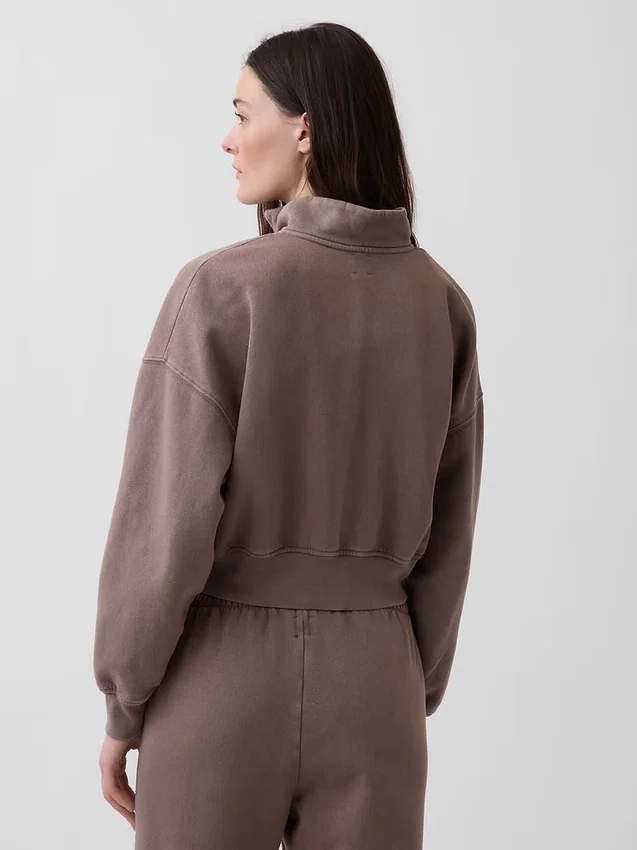 Vintagesoft Oversized-Pullover mit halbem Reißverschluss und Keilausschnitt