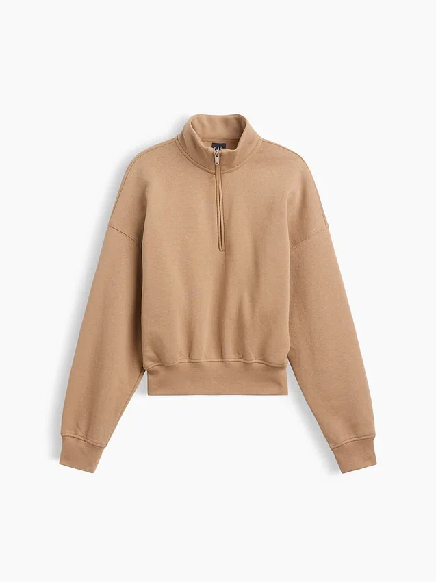 Vintagesoft Oversized-Pullover mit halbem Reißverschluss und Keilausschnitt