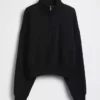 Vintagesoft Oversized-Pullover mit halbem Reißverschluss und Keilausschnitt