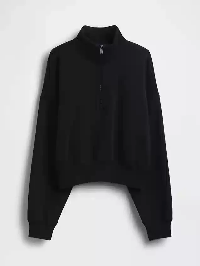 Vintagesoft Oversized-Pullover mit halbem Reißverschluss und Keilausschnitt