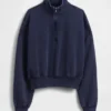 Vintagesoft Oversized-Pullover mit halbem Reißverschluss und Keilausschnitt