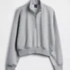 Vintagesoft Oversized-Pullover mit halbem Reißverschluss und Keilausschnitt