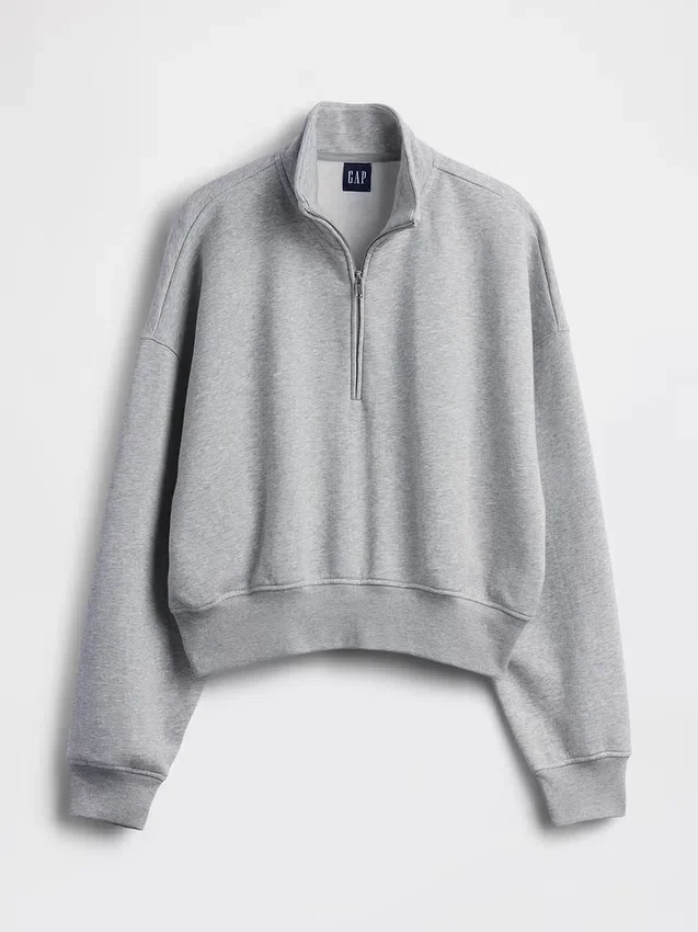 Vintagesoft Oversized-Pullover mit halbem Reißverschluss und Keilausschnitt