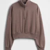 Vintagesoft Oversized-Pullover mit halbem Reißverschluss und Keilausschnitt