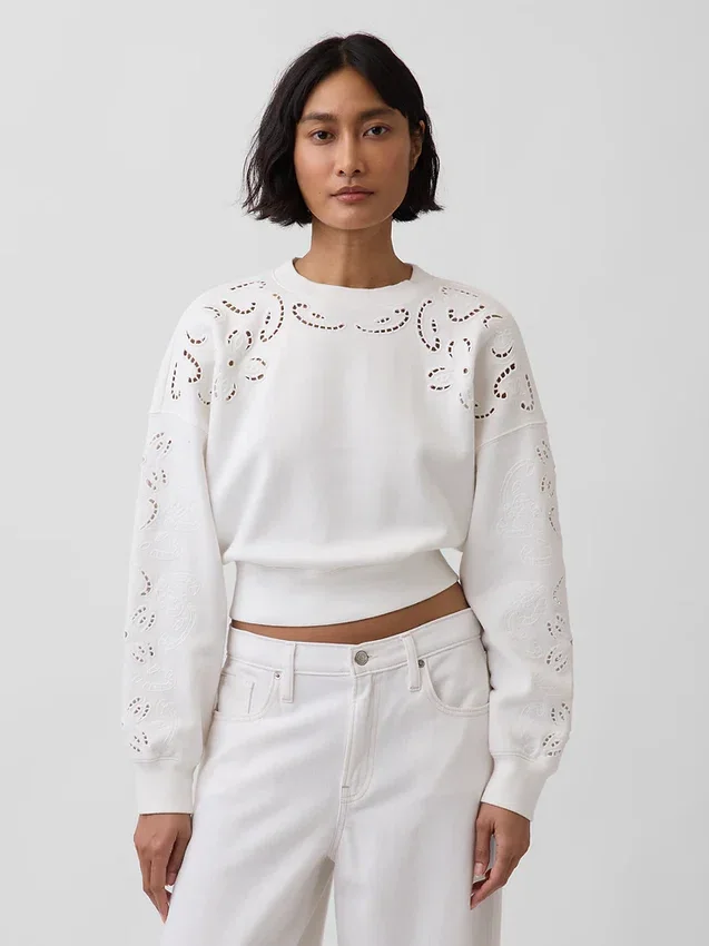Vintagesoft Oversized-Sweatshirt mit Lochmuster und verkürzter Passform