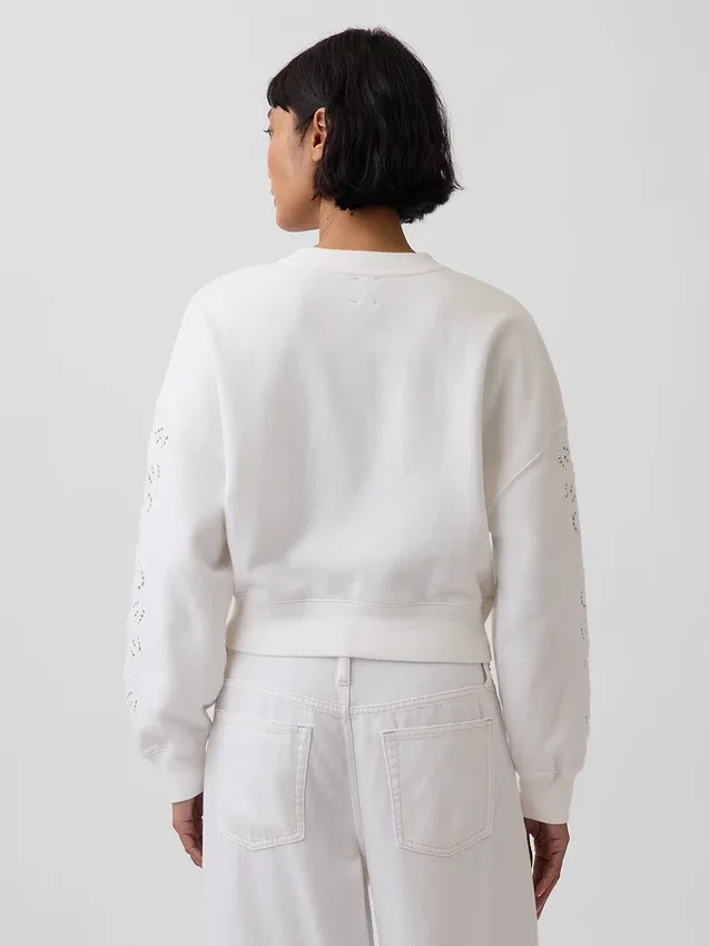 Vintagesoft Oversized-Sweatshirt mit Lochmuster und verkürzter Passform