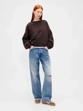 Vintagesoft Sweatshirt mit Keilausschnitt und Rundhalsausschnitt
