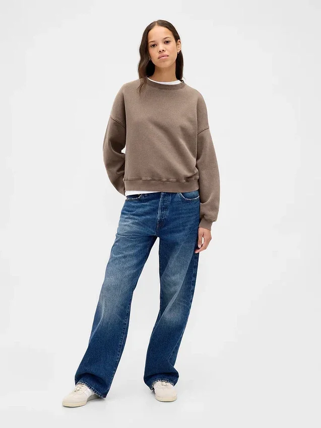 Vintagesoft Sweatshirt mit Keilausschnitt und Rundhalsausschnitt