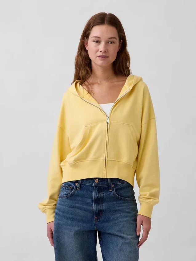 Vintagesoft Terry-Kapuzenpullover mit Reißverschluss