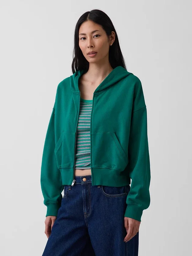 Vintagesoft Terry-Kapuzenpullover mit Reißverschluss
