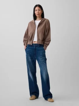 Vintagesoft Terry-Kapuzenpullover mit Reißverschluss