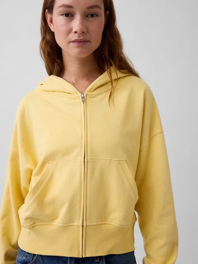 Vintagesoft Terry-Kapuzenpullover mit Reißverschluss