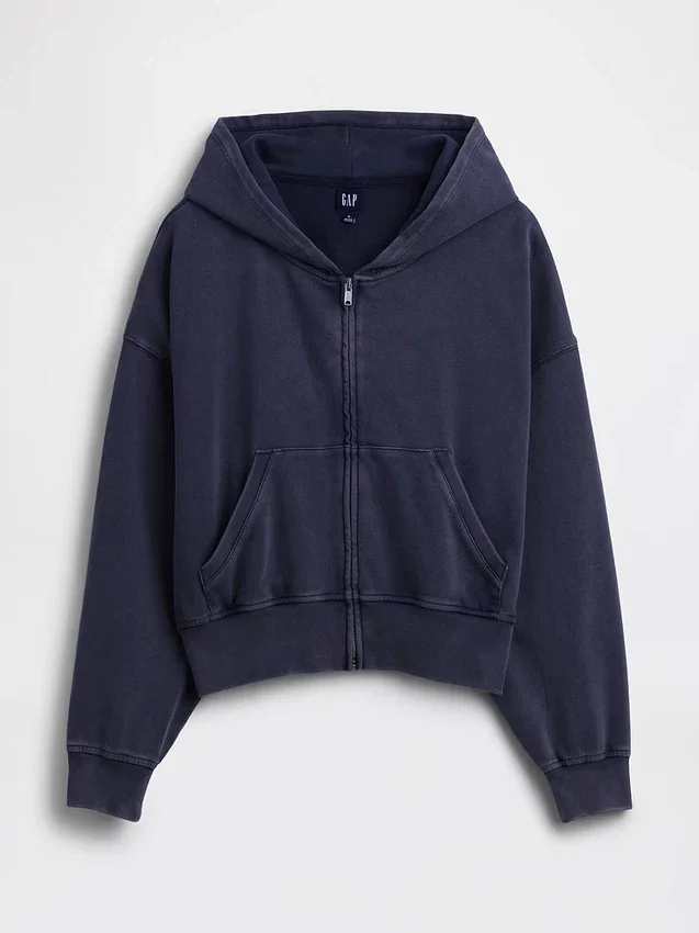 Vintagesoft Terry-Kapuzenpullover mit Reißverschluss