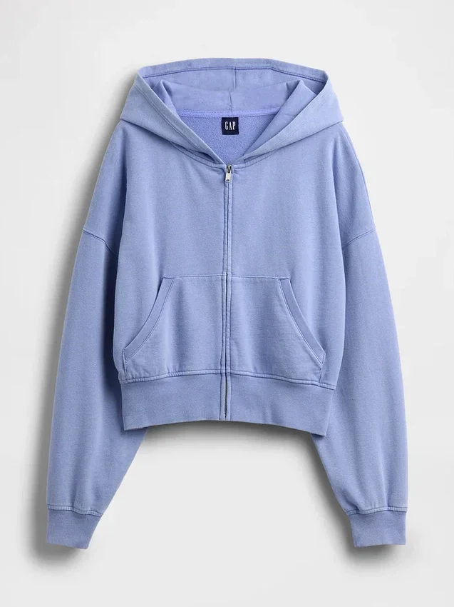 Vintagesoft Terry-Kapuzenpullover mit Reißverschluss