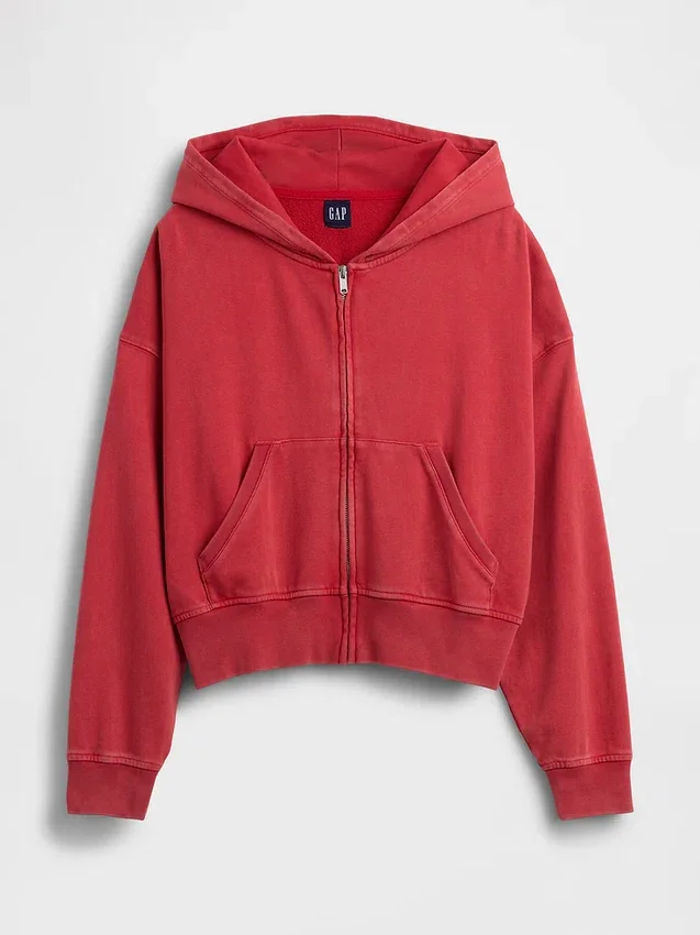 Vintagesoft Terry-Kapuzenpullover mit Reißverschluss