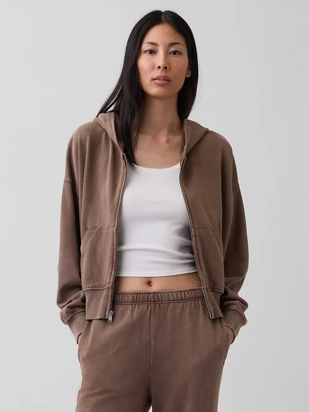 Vintagesoft Terry-Kapuzenpullover mit Reißverschluss
