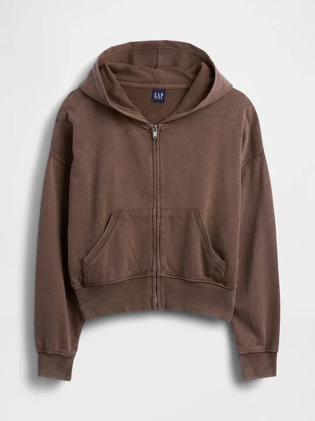 Vintagesoft Terry-Kapuzenpullover mit Reißverschluss