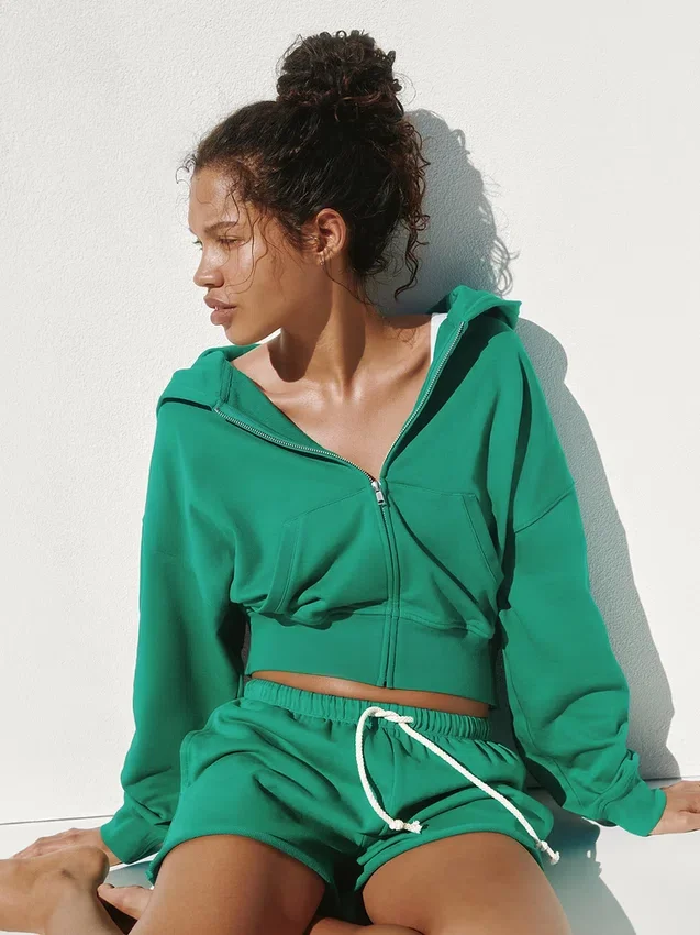 Vintagesoft Terry-Kapuzenpullover mit Reißverschluss