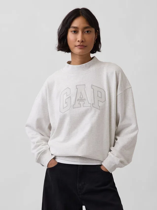 Vintagesoft Terry Oversize-Sweatshirt mit Stehkragen und Logo