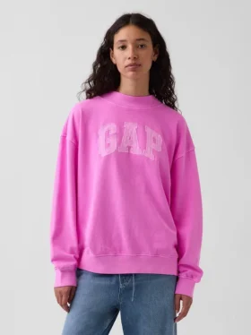 Vintagesoft Terry Oversize-Sweatshirt mit Stehkragen und Logo