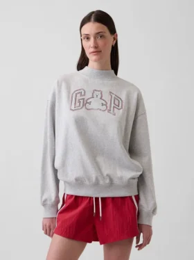 Vintagesoft Terry Oversize-Sweatshirt mit Stehkragen und Logo