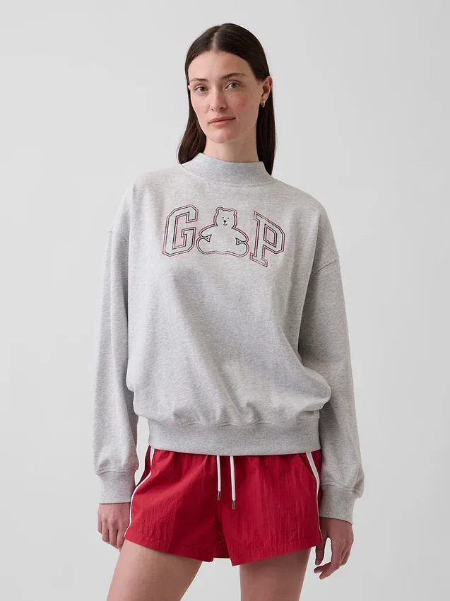 Vintagesoft Terry Oversize-Sweatshirt mit Stehkragen und Logo