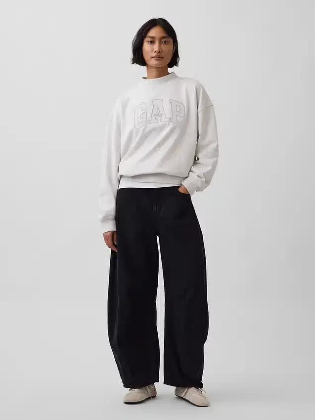 Vintagesoft Terry Oversize-Sweatshirt mit Stehkragen und Logo